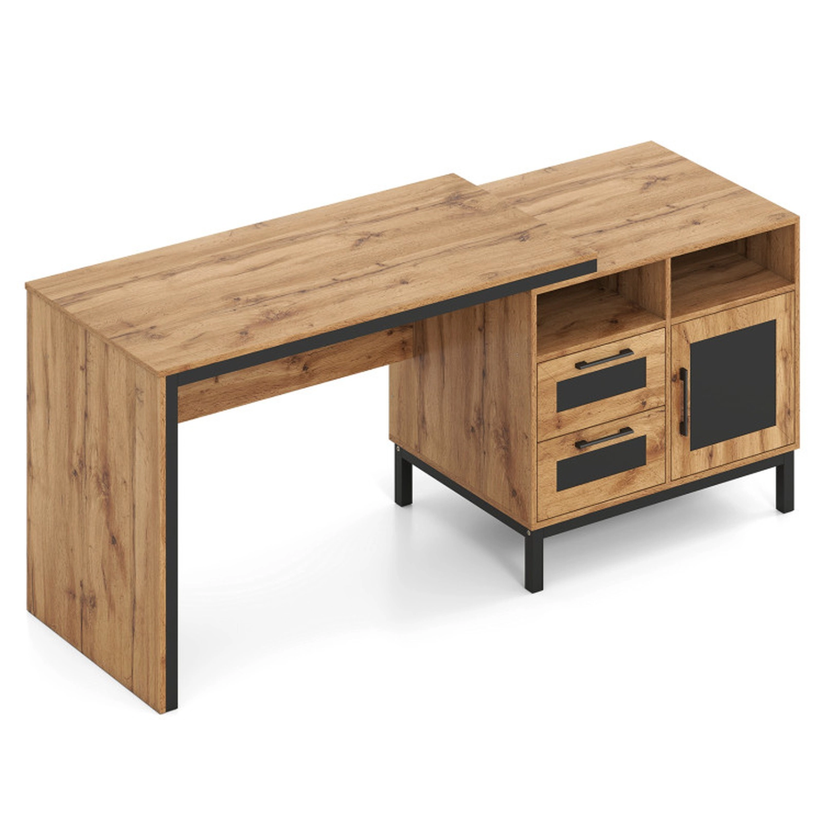 SUGIFT Natural 2 Drawers Open Compartments and Cabinet 71 Inch Executive Computer Desk