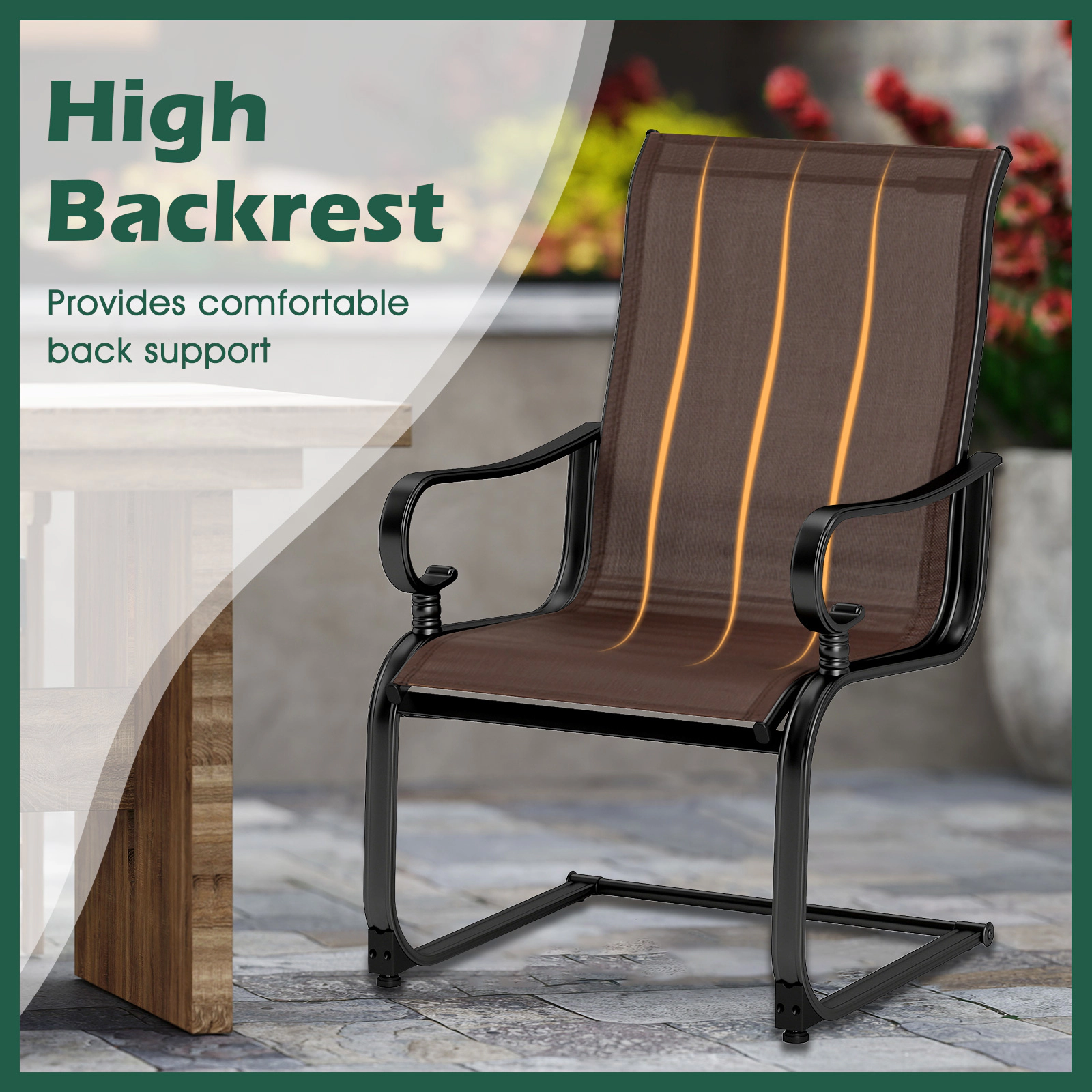 SUGIFT Set of 2 Metal Frame Outdoor Rocking Chairs with Quick-Dry Breathable Fabric for Patio and Porch