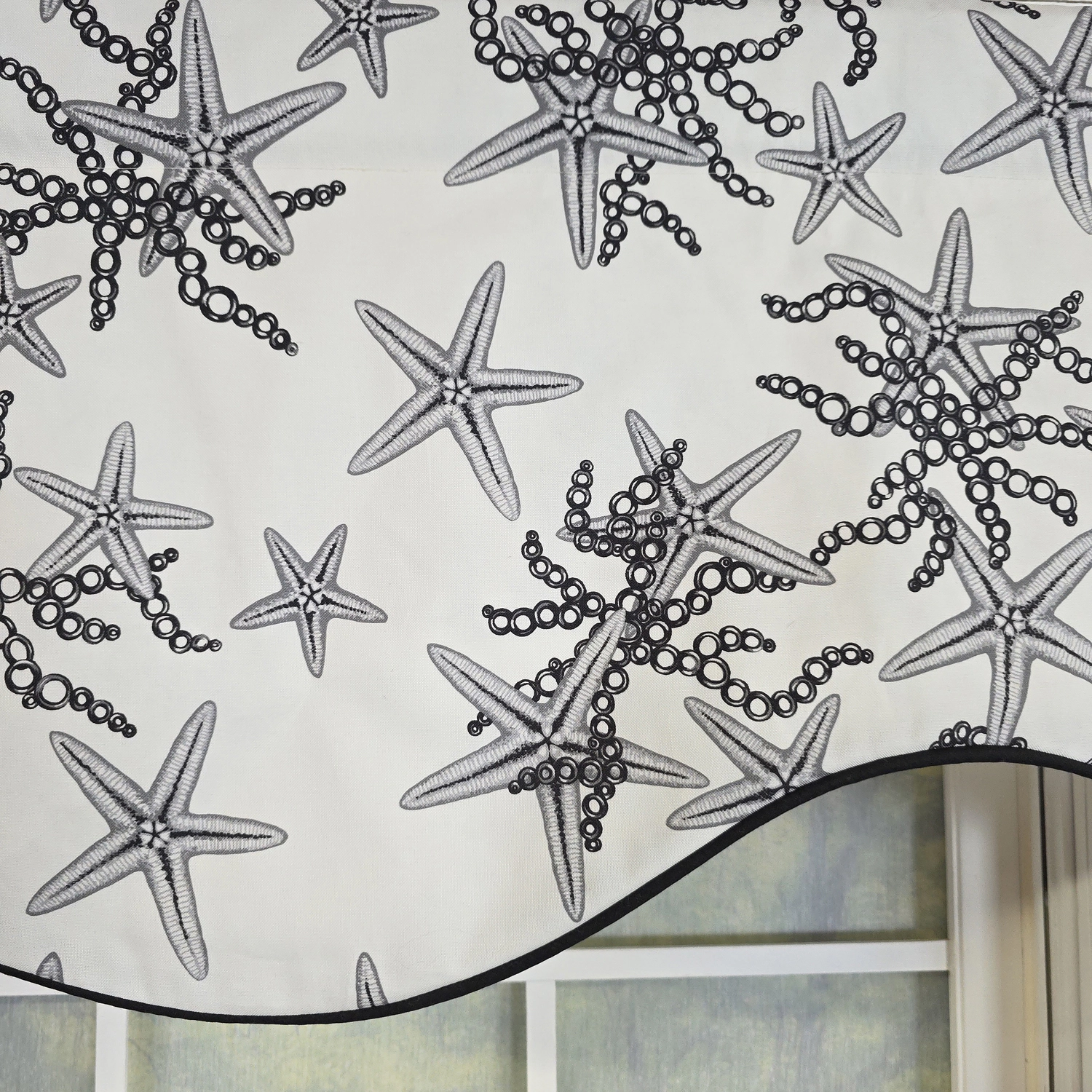 RLF Home Reef Cornice Valance - 100% Cotton with Ivory Lining 50" x 17"  Black