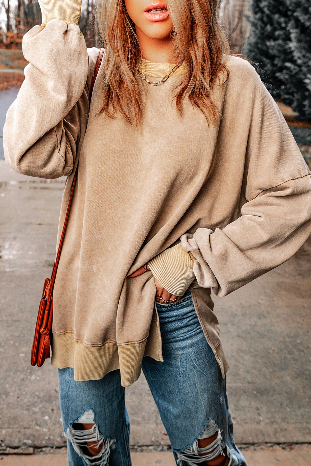 Threaded Pear Women's Ella Ribbed Trim Oversized Sweatshirt