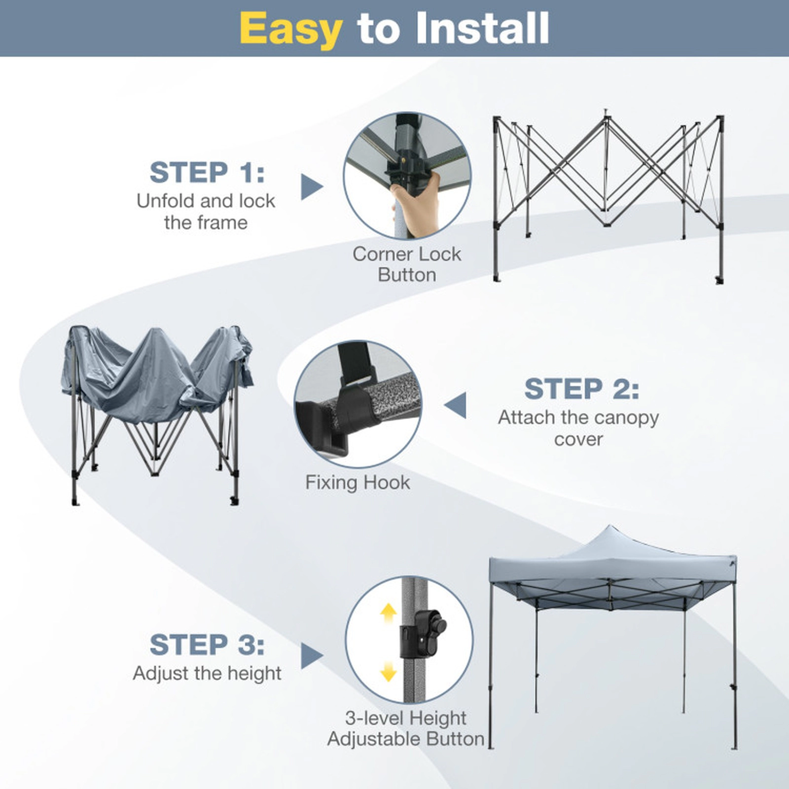 SUGIFT Easy Setup 10 x 10FT Outdoor Pop Up Canopy Gazebo Tent with Wheeled Bag 10.1-in Tall 44-lb Net Weight White
