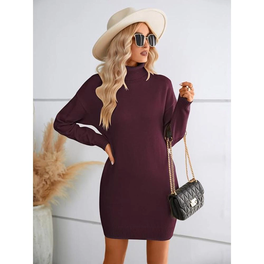 Urban Retreat Womens Oversized Knit Pullover Turtleneck Sweater Dress