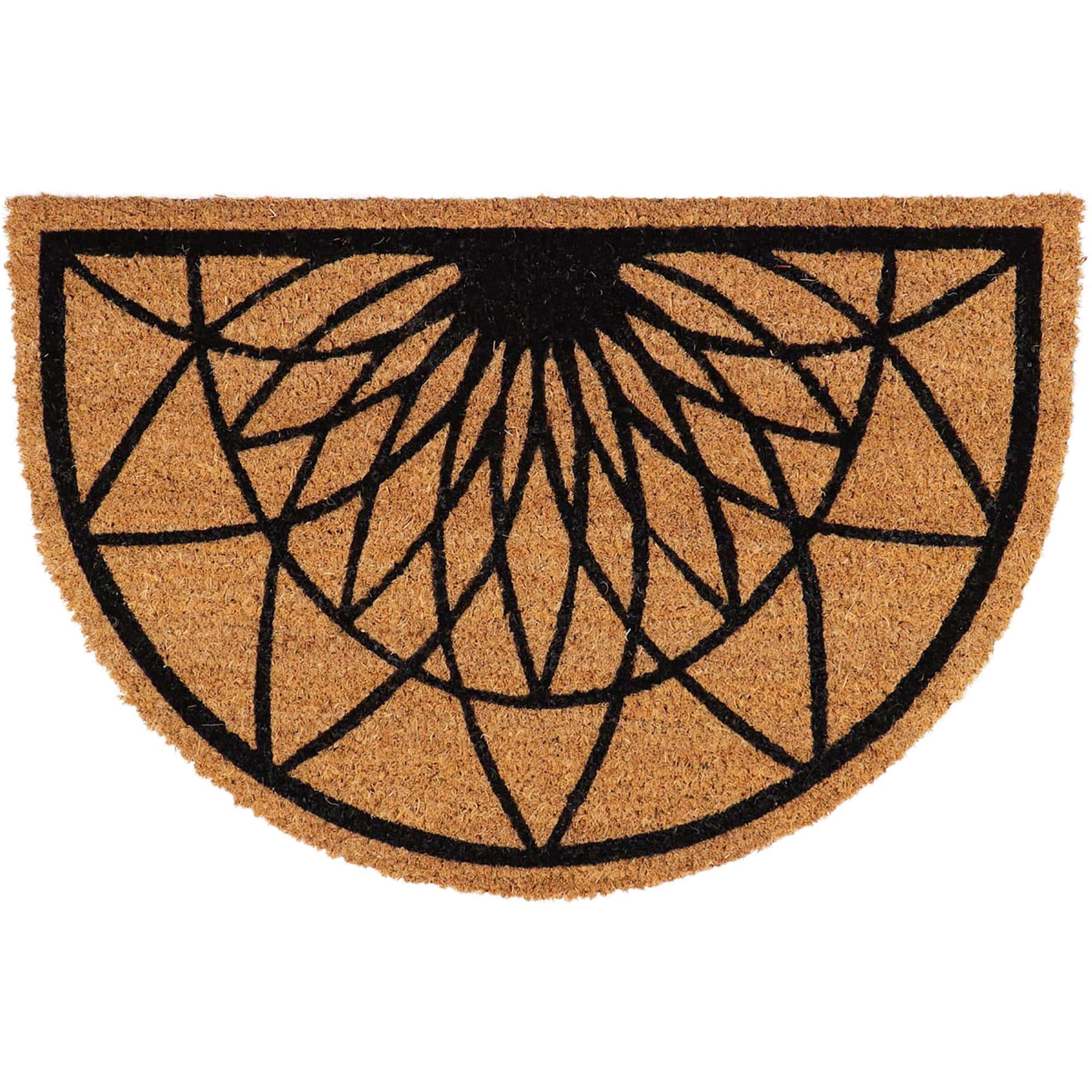 Evideco French Home Goods Natural and Black Diamond Rosace Coir Doormat 24 x 16 Inches