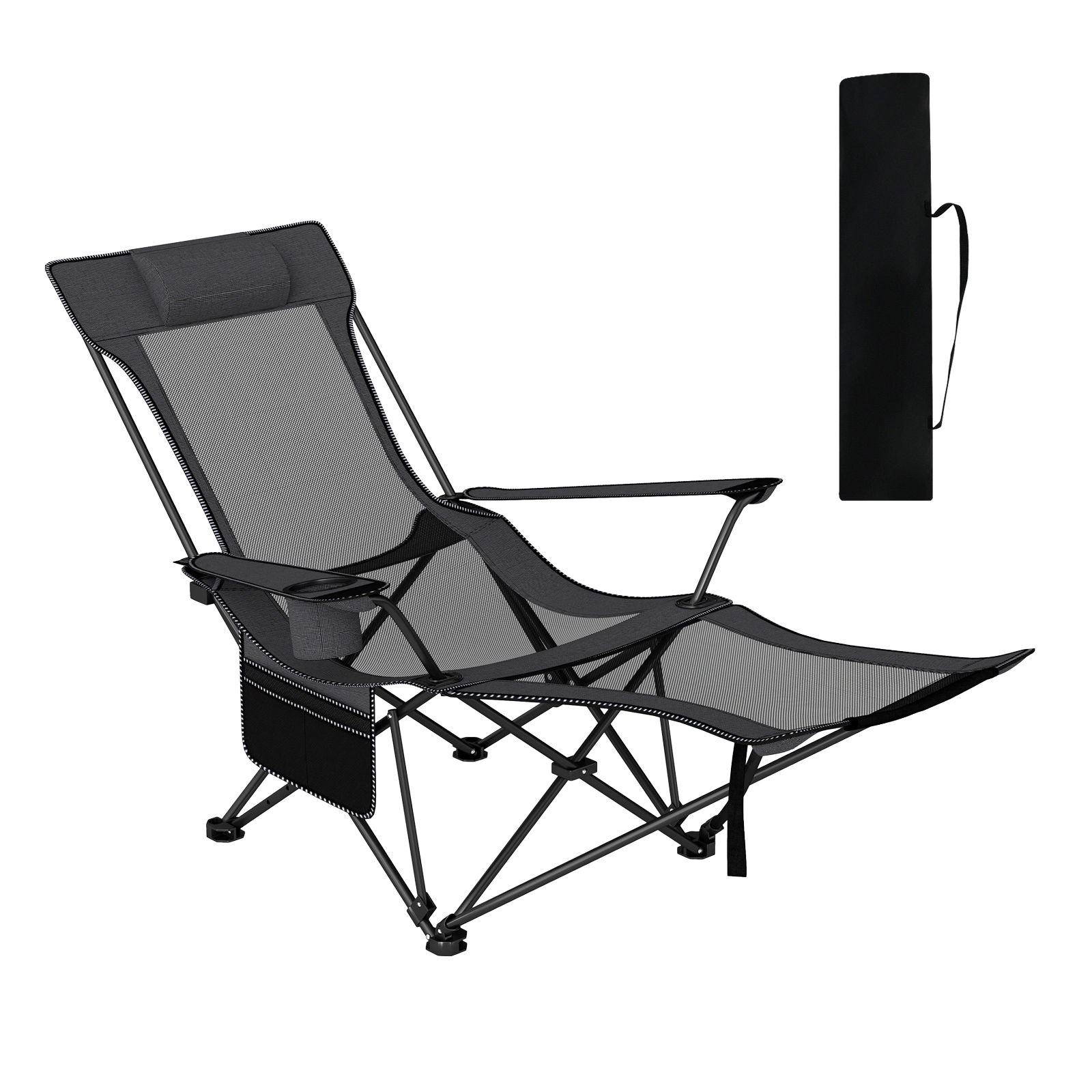 LJG Reclining Camping Chair with Removable Footrest and Adjustable Backrest