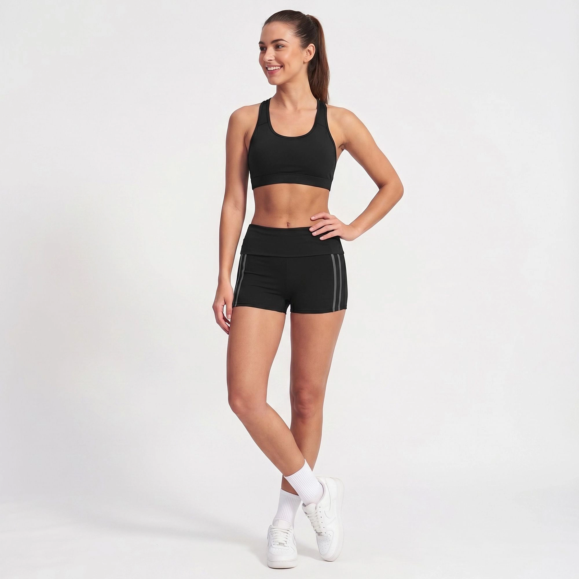 Anna-Kaci Women's High Waisted Side Stripe Yoga Shorts Butt Lifting Workout