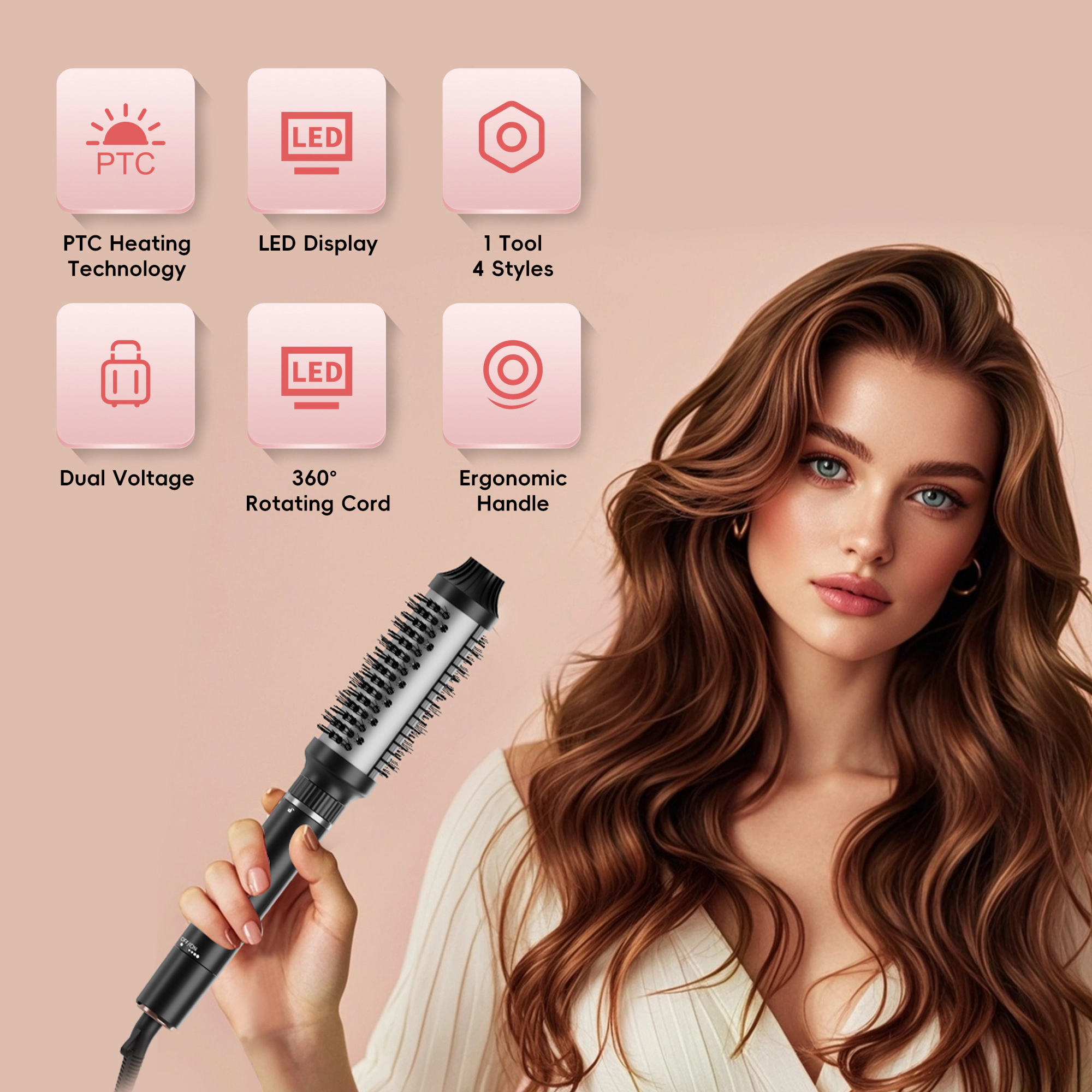 NICEBAY Thermal Hair Brush, Curling Iron Hair Styling Tools, Flat Iron Hair Straightener, Curling Wand Hair Tools