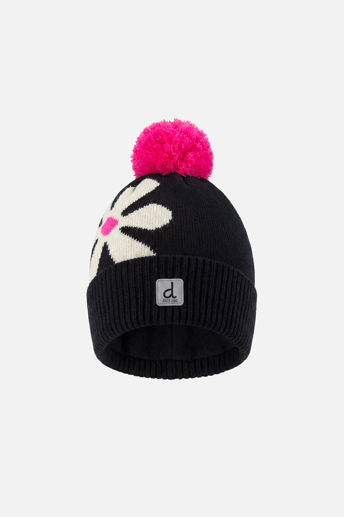 Deux par Girls Oversized Flower Motif Winter Knit Hat with Pompom