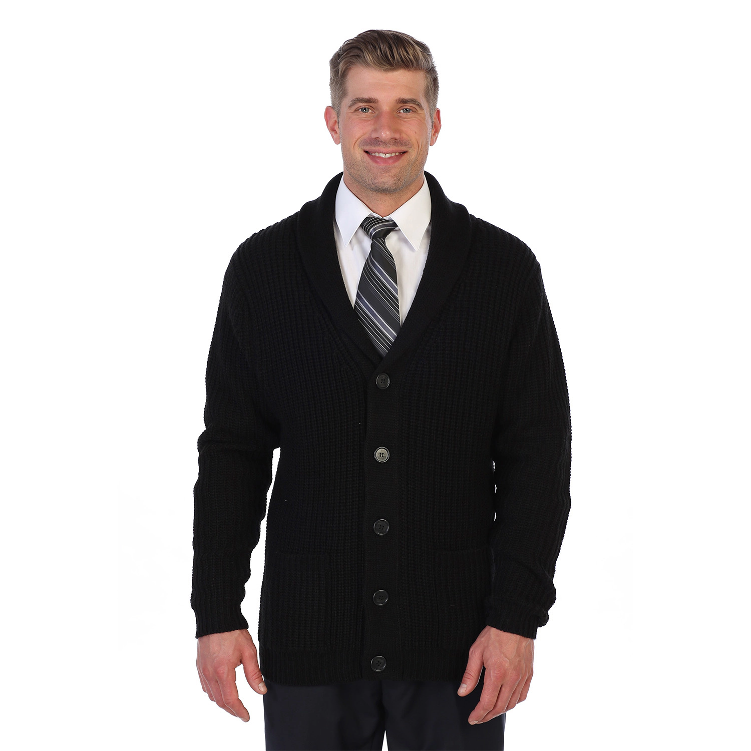 Gioberti Men's Heavy Weight Shawl Collar Knitted Regular Fit Cardigan With Faux Suede Elbow Patch