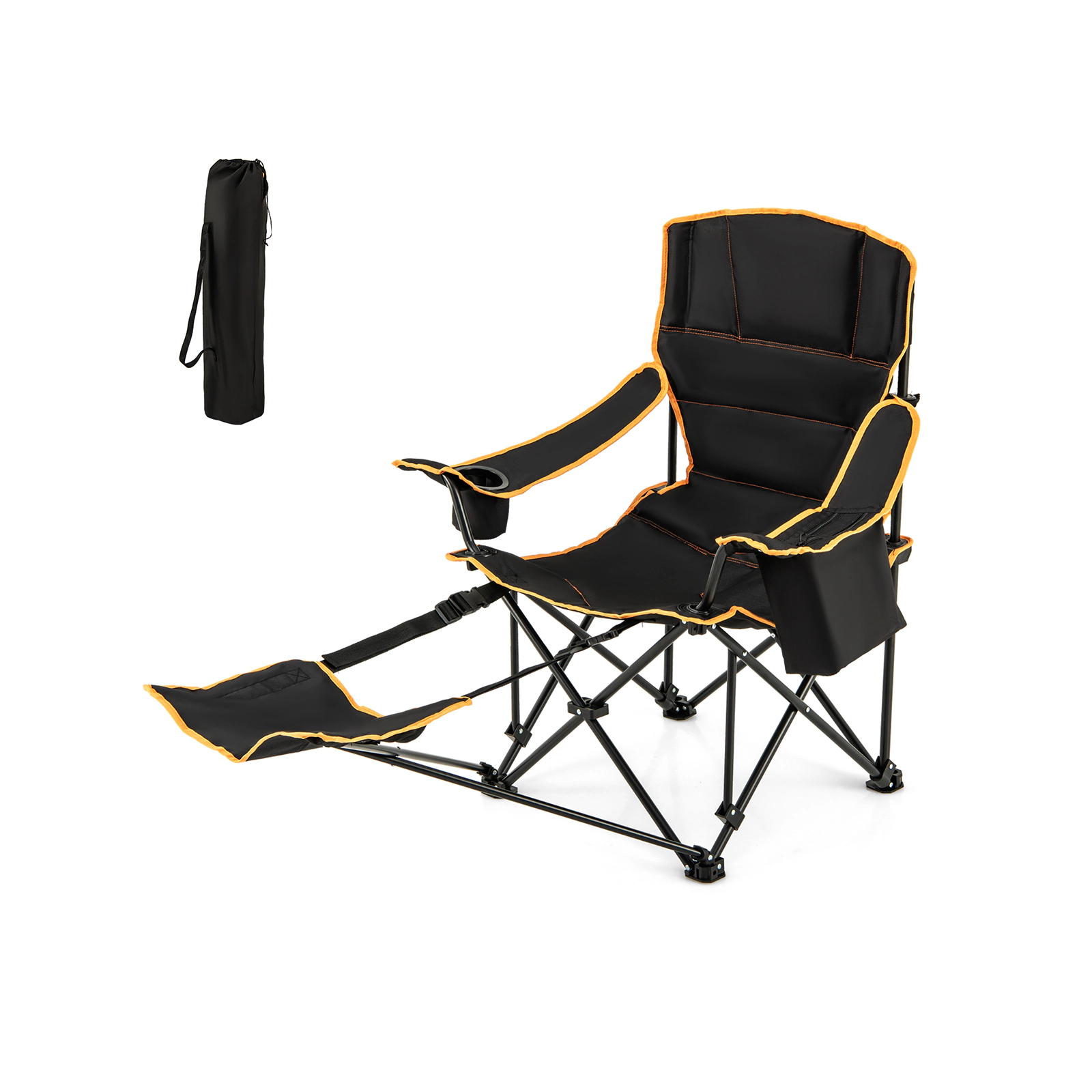 SUGIFT 330-lb Capacity Folding Camping Lounge Chair with Retractable Footrest Cooler Bag and Carry Bag