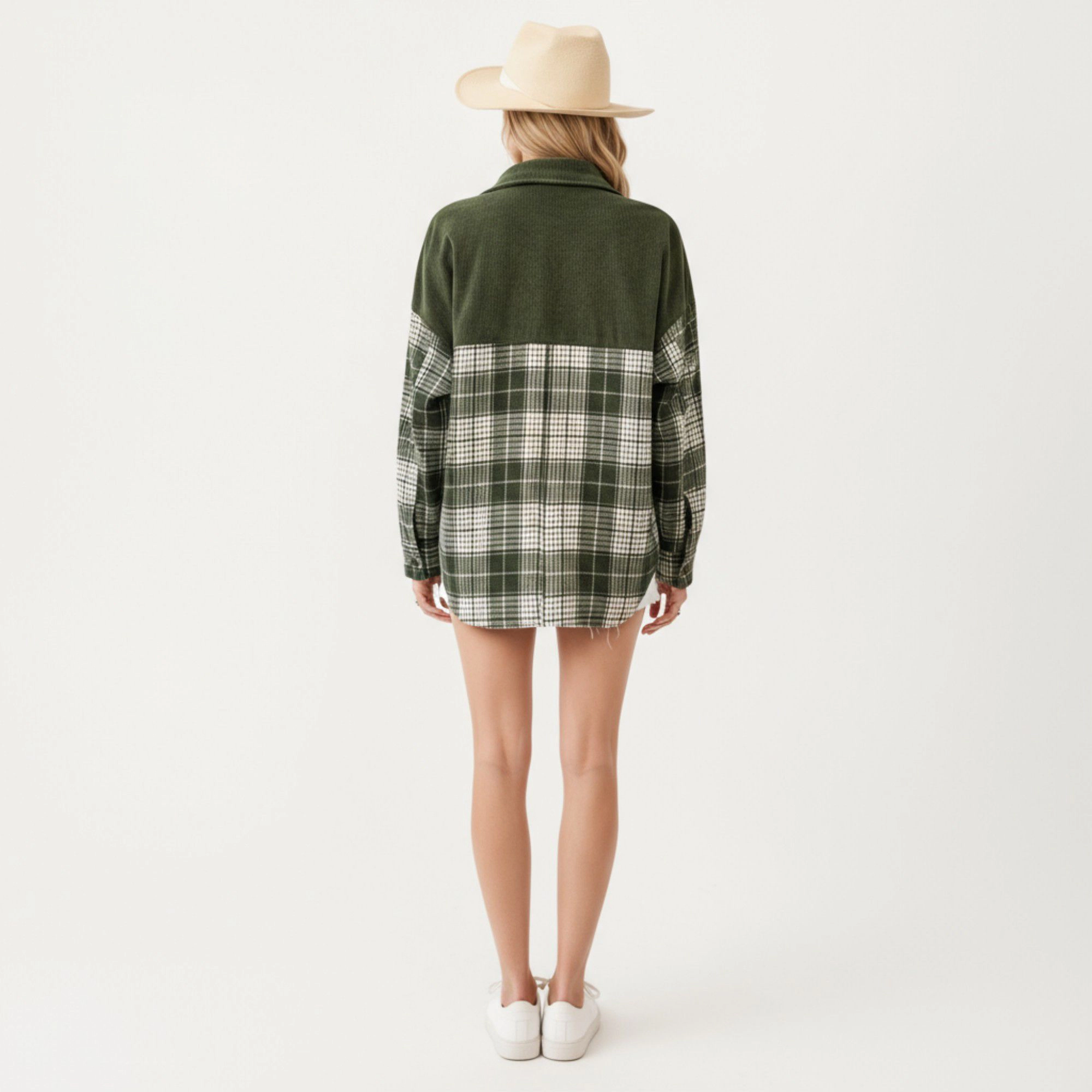 Anna-Kaci Women's Plaid Button Down Shirt Jacket with Chest Pocket Soft Textured Woven Fabric Relaxed Long Sleeve