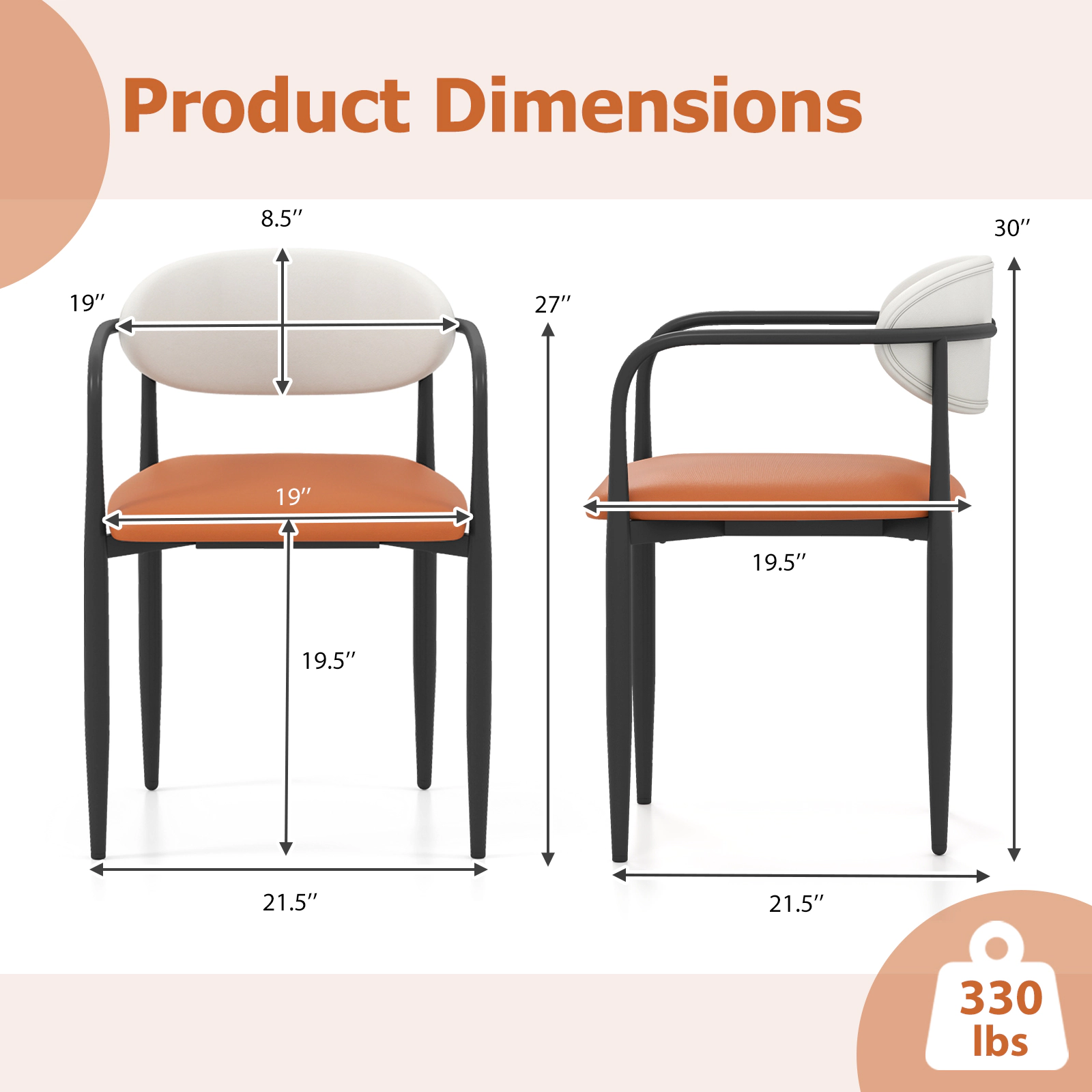 LJG Modern Dining Chairs Set of 2 with Padded Seat and Curved Back