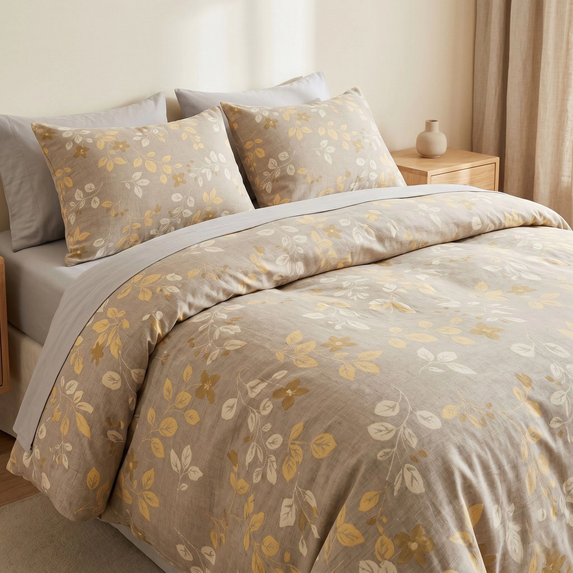 Alilang Unisex 3-Piece Cotton Bedding Set with Duvet Cover and Pillowcases Soft Washed Fabric Botanical Floral Print