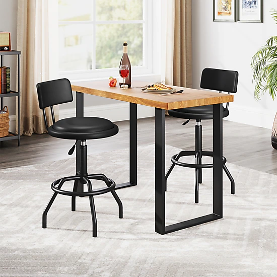 Glintex Adjustable Swivel Counter Stool with Padded Seat and Curved Back, Black