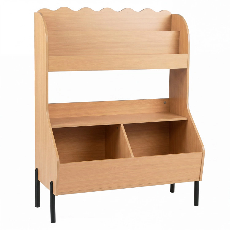 Hivvago Kids Toy Storage Organizer Wooden Montessori Bookshelf with 2 Bins