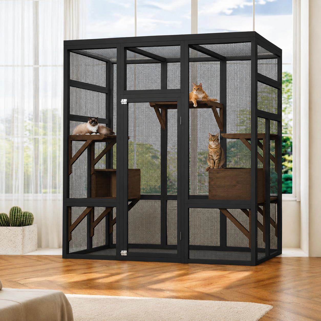 SKYROKU 70 Inch Outdoor Cat House, Large Catio Enclosure, Condos, House Outdoor, Outside Patio