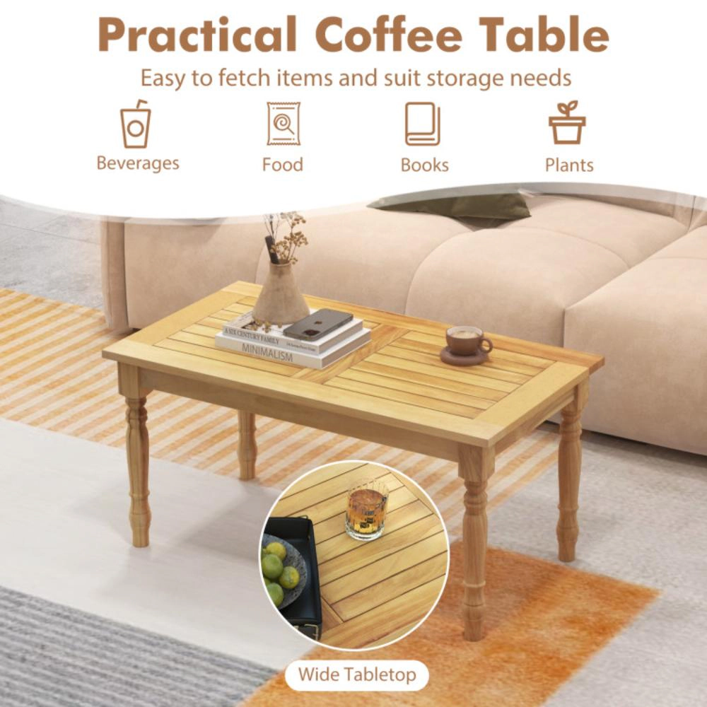 Hivvago Patio Coffee Table With Solid Teak Wood Structure And Slatted Tabletop