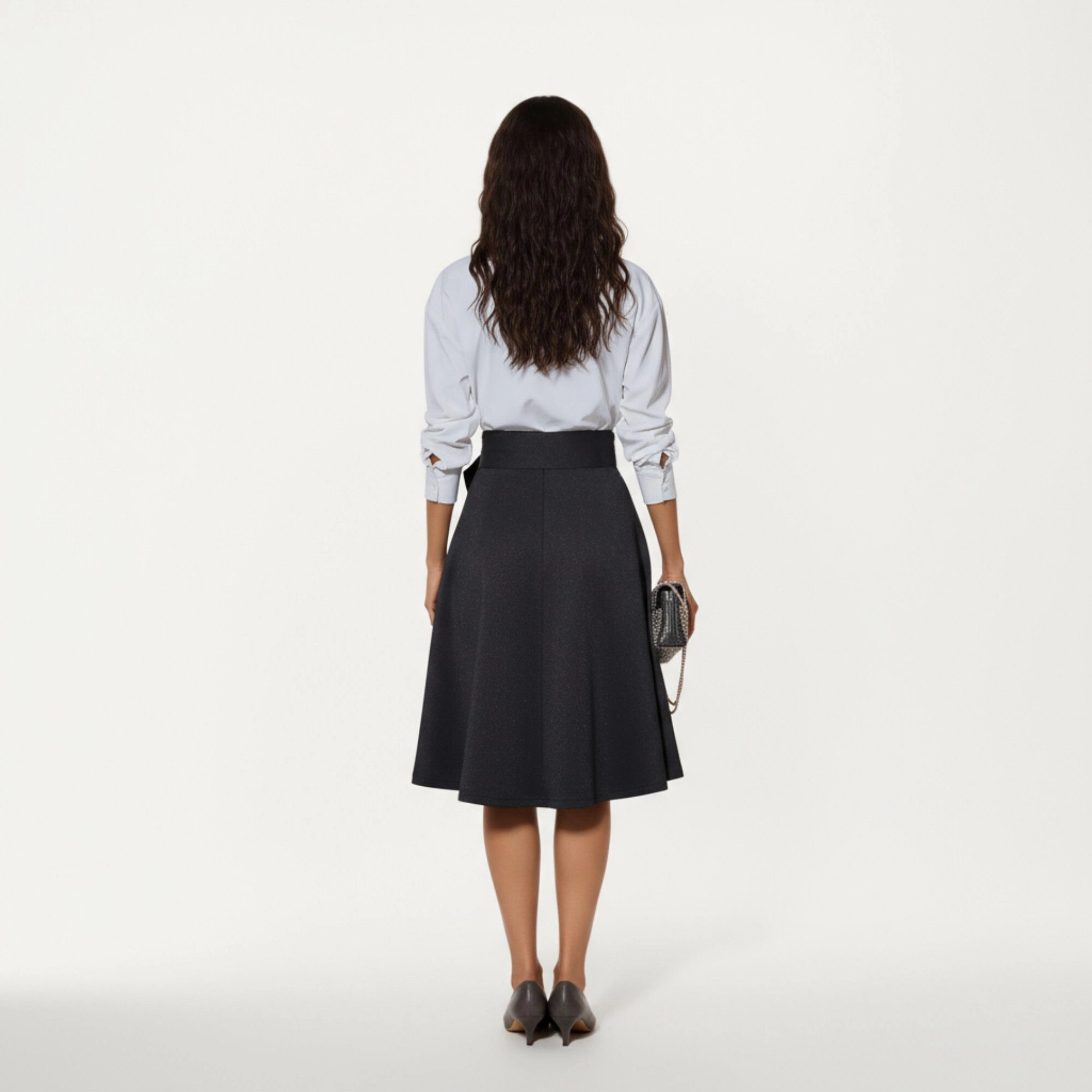 Anna-Kaci Womens High Waist Flared Midi Skirt with Oversized Bow