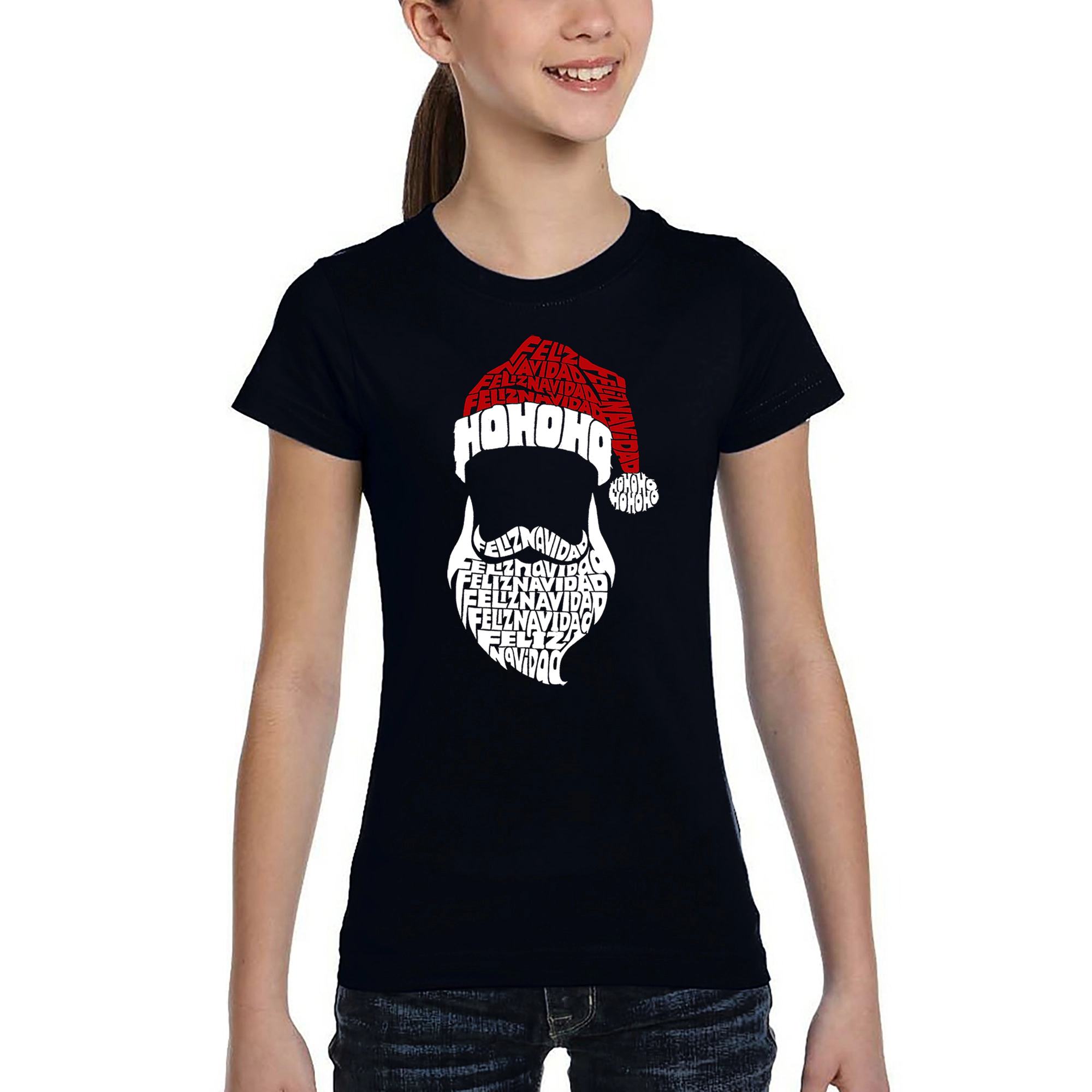 LA Pop Art Girls Word T-Shirt - Feliz Navidad Santa Claus