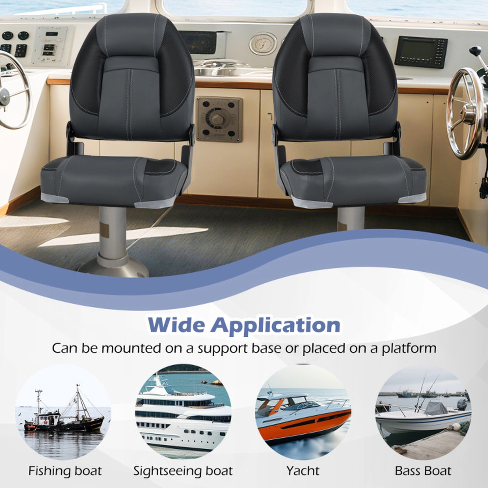 SUGIFT 3-Pack Folding Boat Seats with 28D Sponge Padding 330-lb Capacity Black+Gray