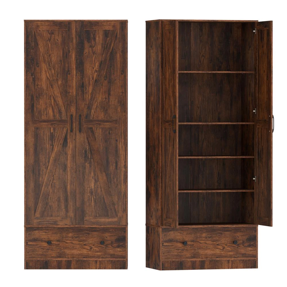 Hivvago Tall Kitchen Pantry Cabinet Farmhouse Wooden Cupboard With 2 Doors