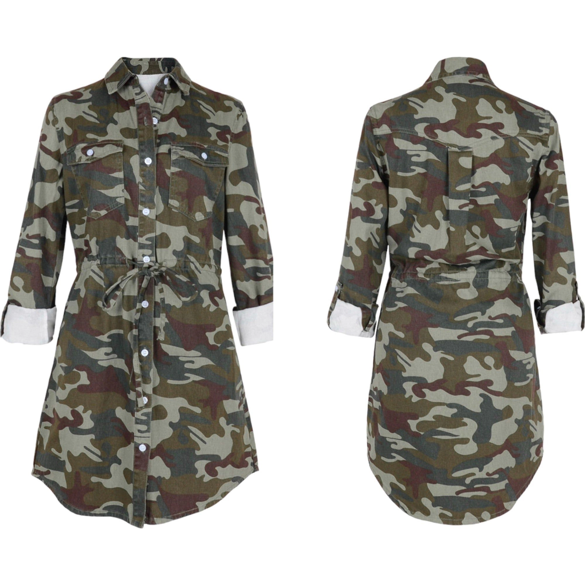 Anna-Kaci Women's Long Sleeve Denim Button Front Shirt Dress