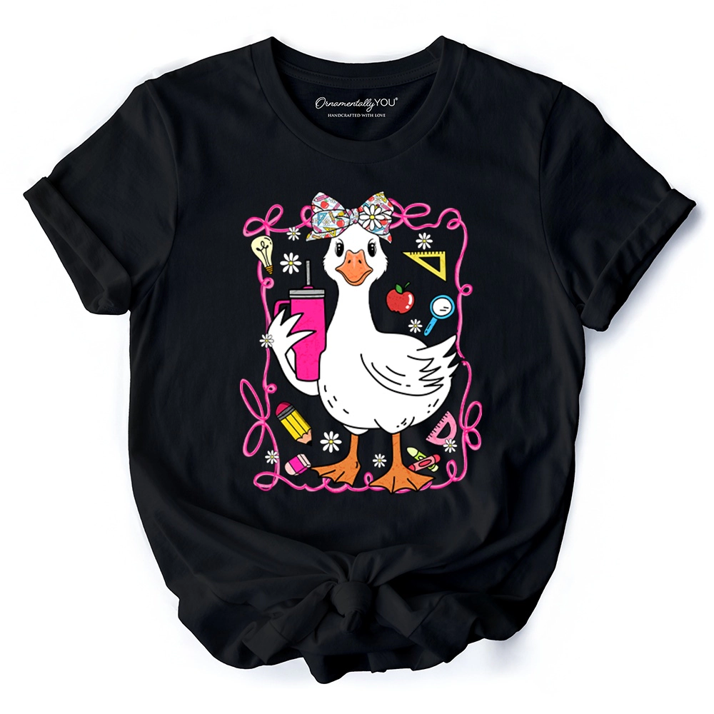 OrnamentallyYou Womens Coquette Teacher Goose T-Shirt