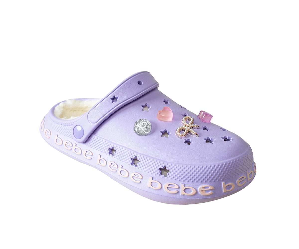 Bebe Girl's EVA Clog with Charms Sherpa Lining