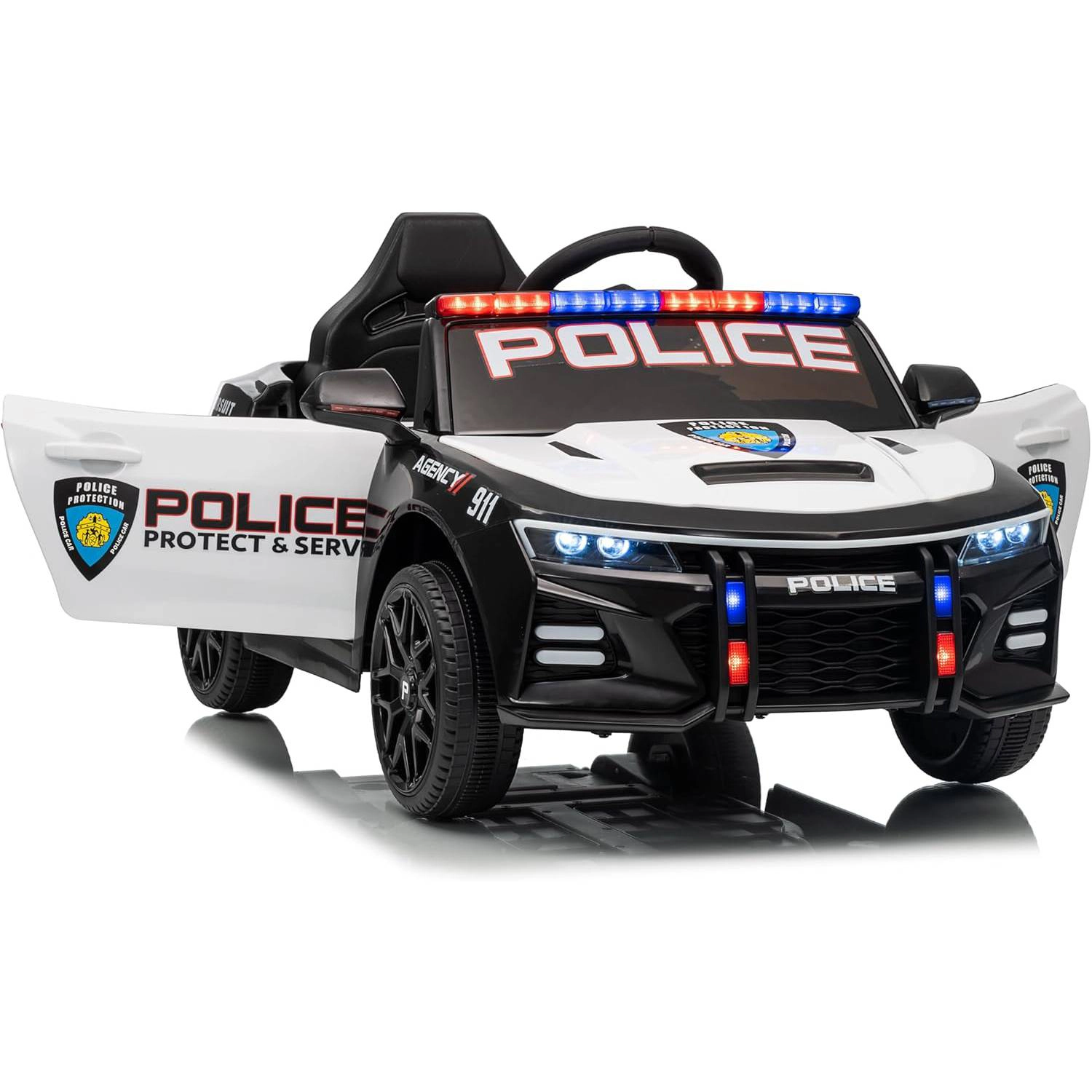 Kids Police Ride On Car, Battery Powered Electric Cop Car Toy w Remote, Emergency Tones,Flashing Lights,Music&Suspension