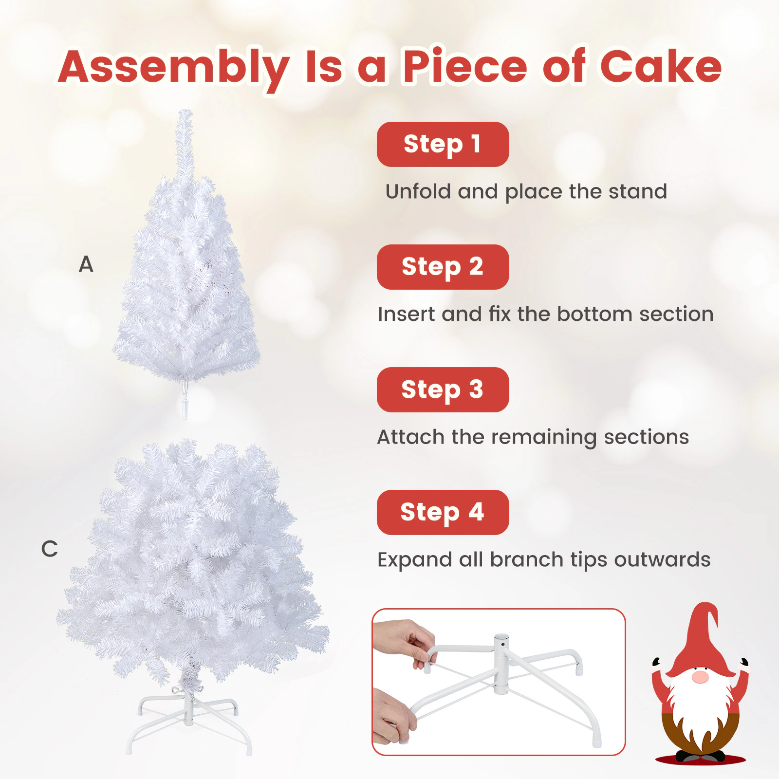 SUGIFT PVC Artificial Christmas Tree with Metal Stand 4.9-ft Tall 350 Tips Easy-Store 3-Piece White Indoor Outdoor