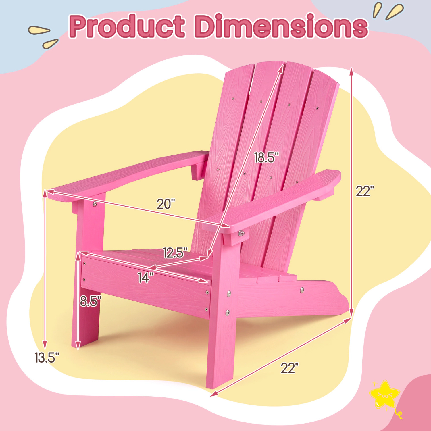 SlickBlue Kids Pink Outdoor Lounge Chair, Wooden Kids Patio Chair