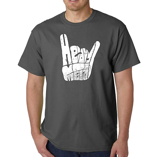 LA Pop Art Men's Heavy Metal Word Art T-Shirt - Ronnie James Dio Horns
