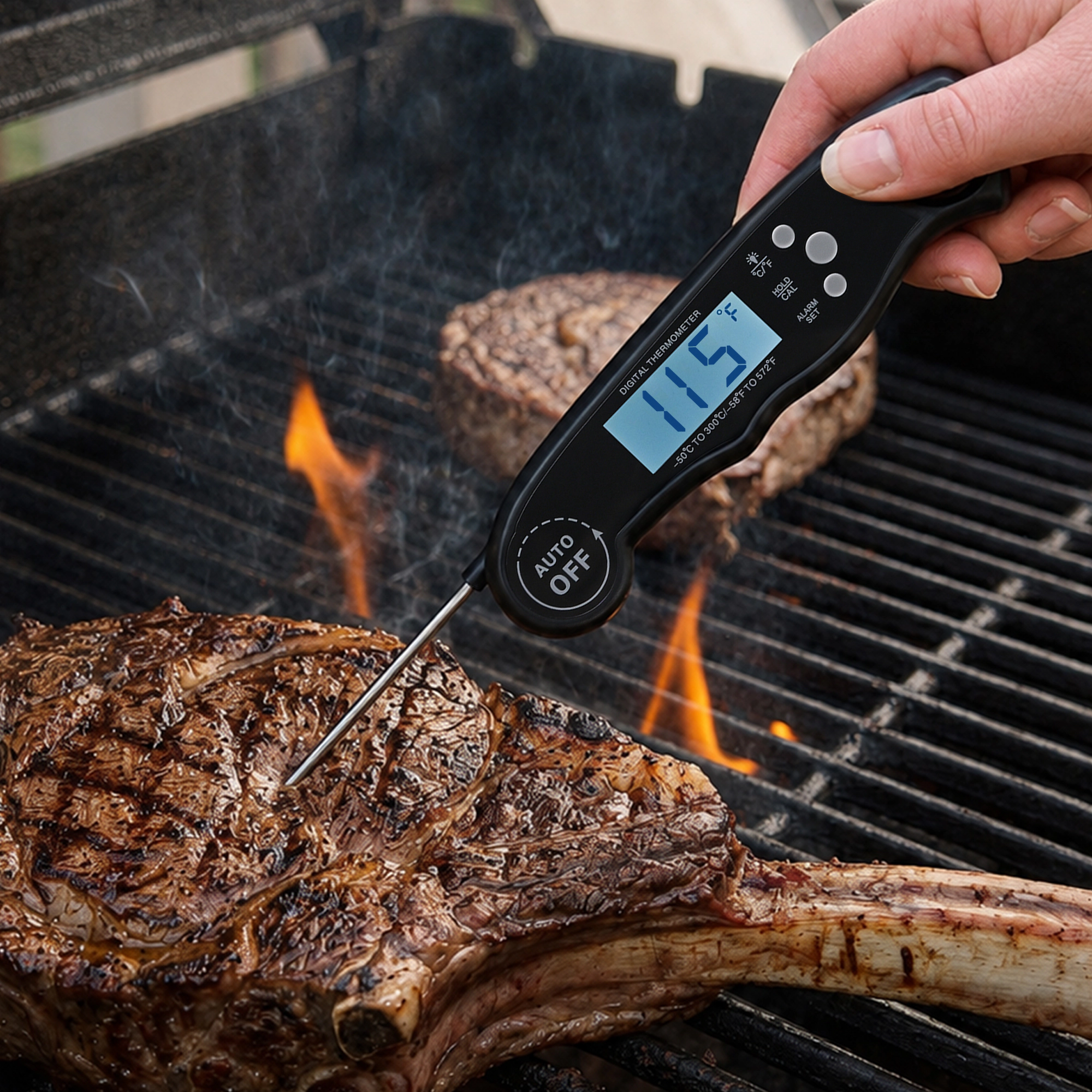 Cheer Collection Instant Read Digital Food Thermometer with Foldable Probe and Backlit Display