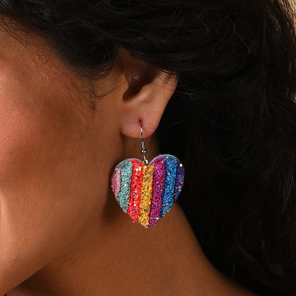 SOHI Women's Multicolour Glitter Heart Drop Earrings