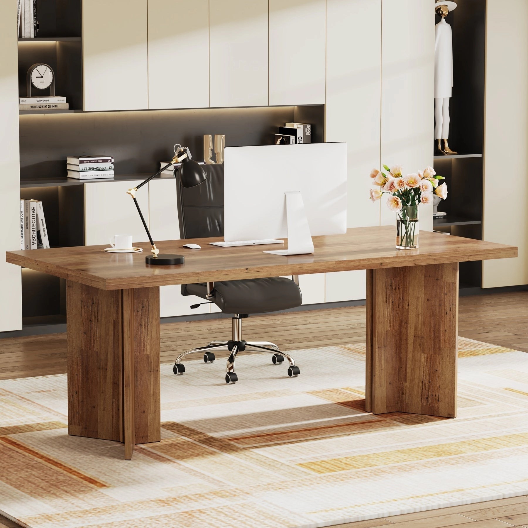 Tribesigns 63" Wood Executive Desk, Farmhouse Computer Desk with Large Tabletop