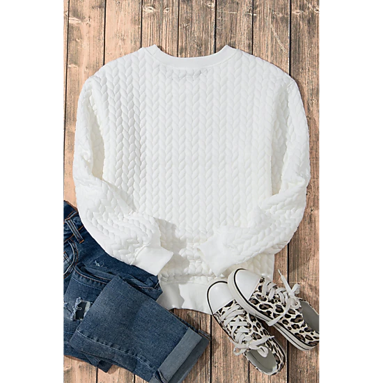 Threaded Pear Women's Logan XOXO Glitter Chenille Cable Knit Pullover Sweatshirt
