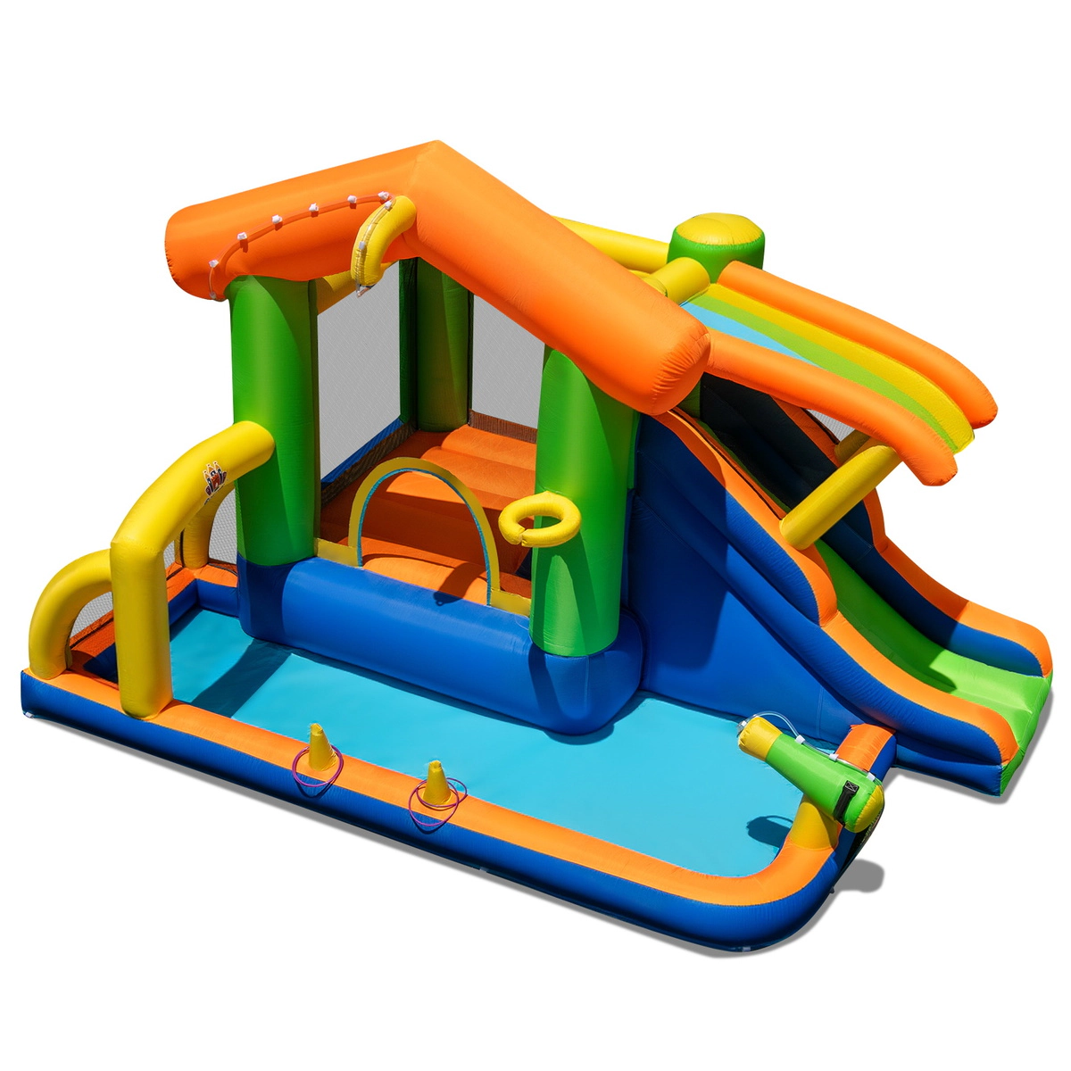 SUGIFT 8-in-1 Inflatable Bounce House Water Park with Climbing Wall Water Cannon and Splash Pool