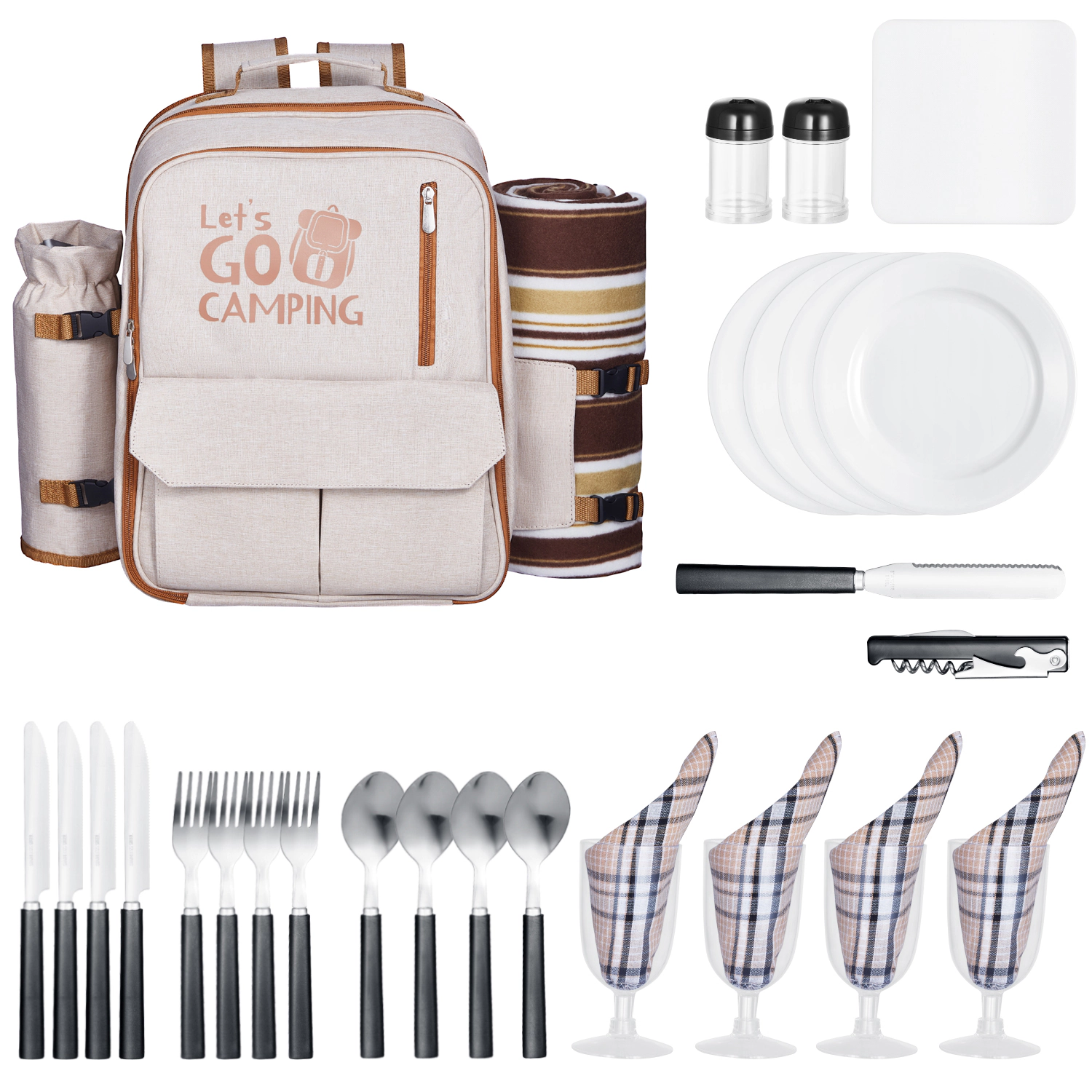 HONGGE Picnic Backpack, Beach Backpack Bag with Insulated Cooler Compartment, Detachable Bottle/Wine Holder