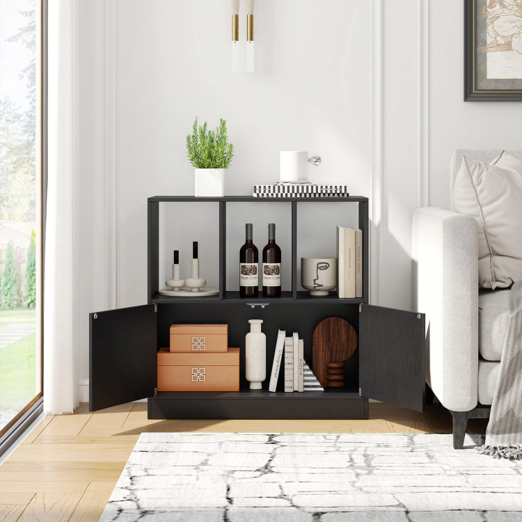 Hivvago 3-Cube Bookcase with Doors 3-Tier Cubic Bookshelf Open Compartments and Cabinet
