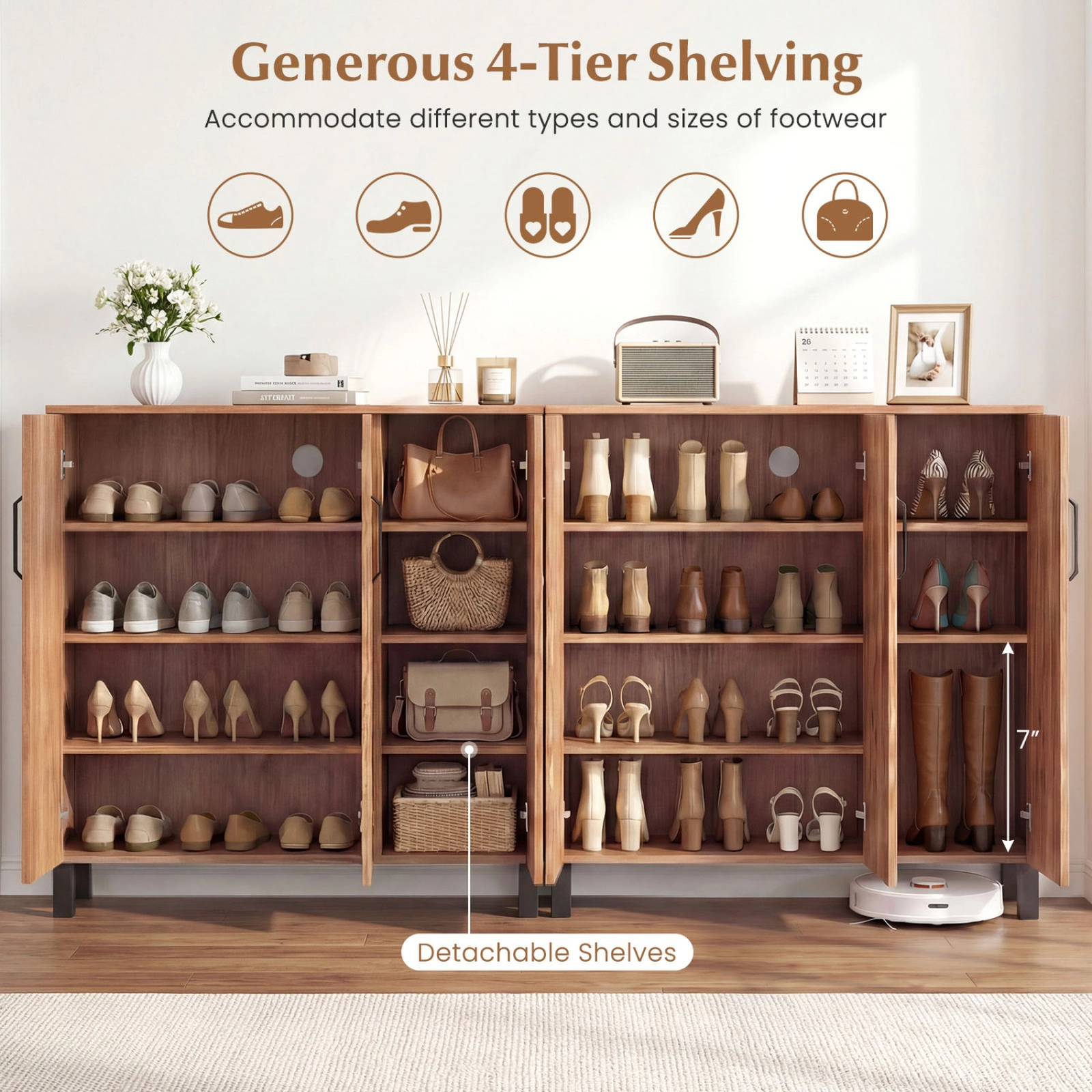 SUGIFT Mocha Oak Freestanding 35.5 Inch 5-Tier Shoe Storage Cabinet Rack Organizer