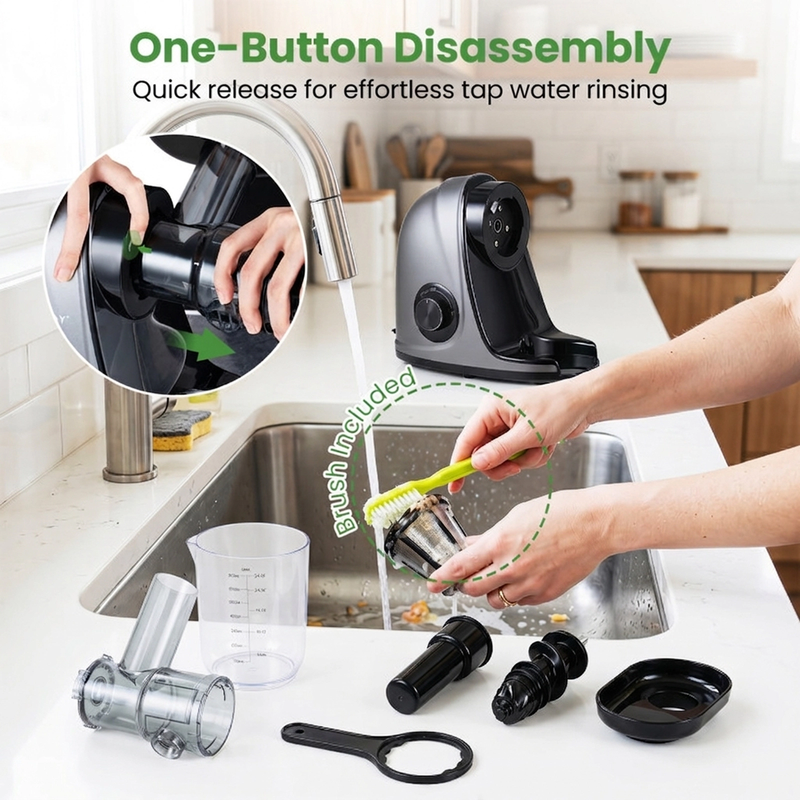 SUGIFT 150W 2-Speed Cold Press Slow Masticating Juicer Machine with Anti-Jam Reverse and 24-oz Juice Jug