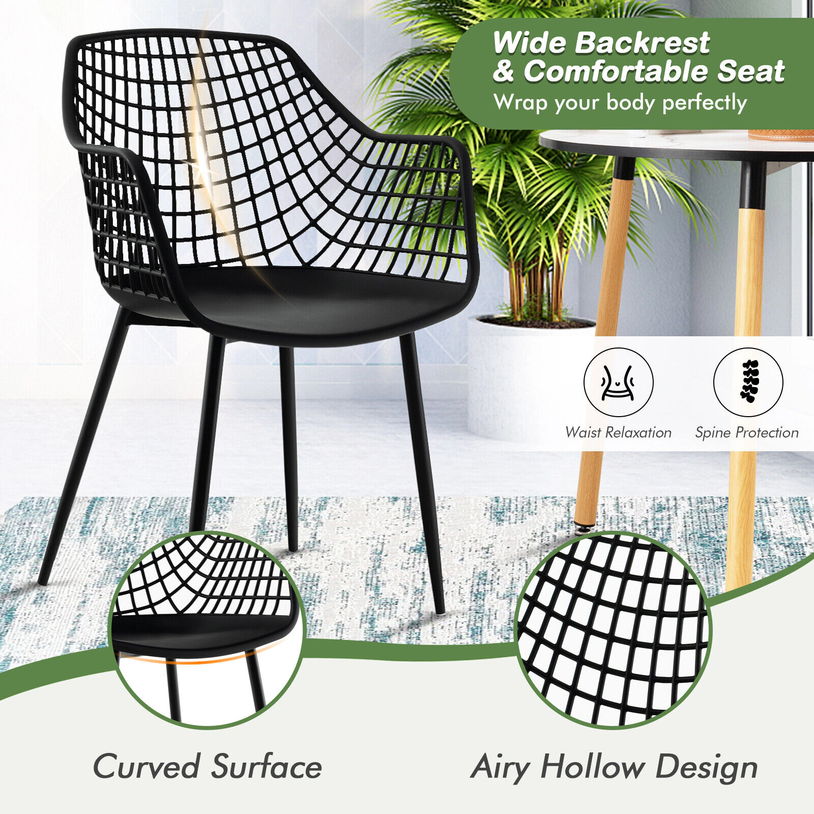 LJG Set of 4 Heavy Duty Modern Dining Chair with Airy Hollow Backrest