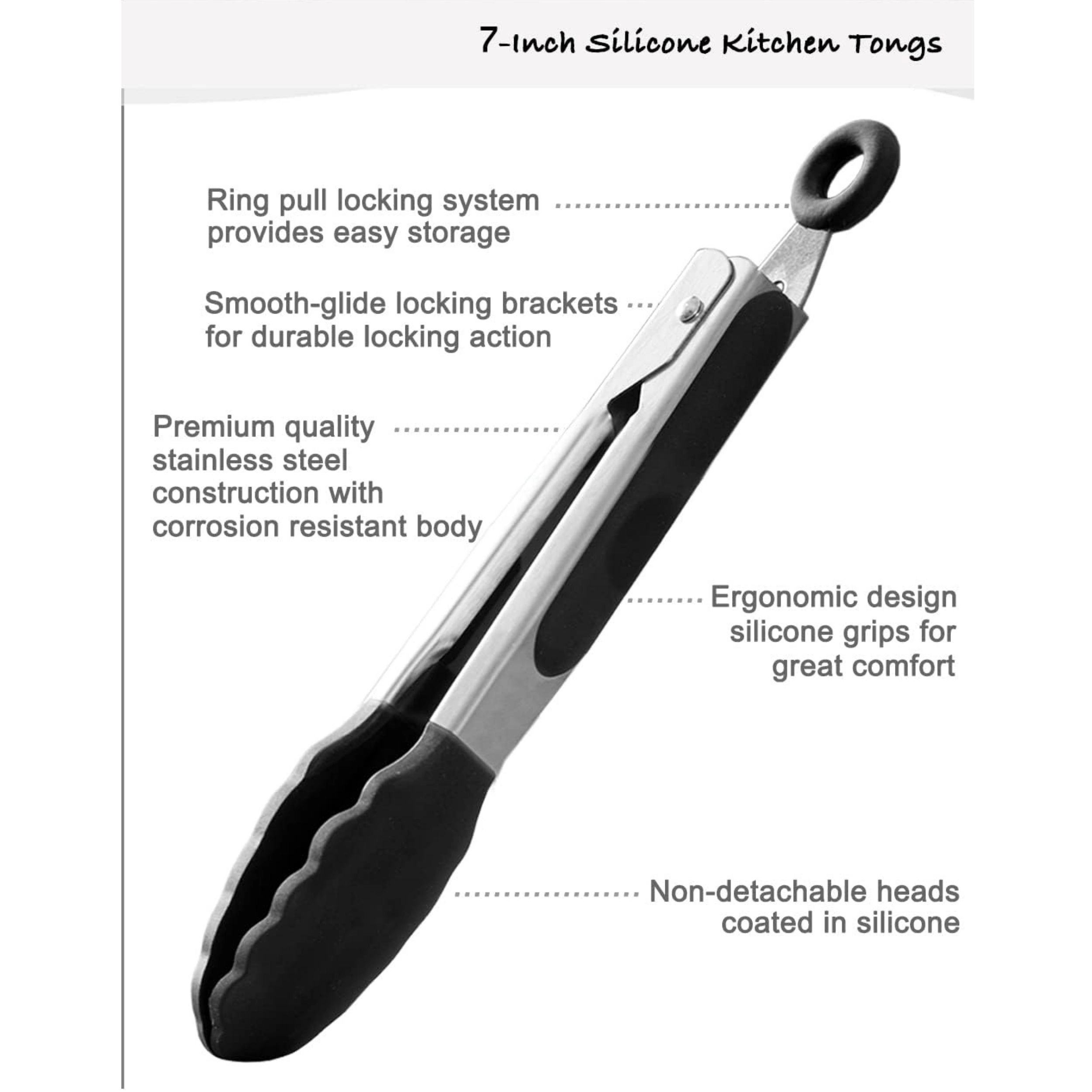 Stock Preferred Pack of 3 Stainless Steel Mini Silicone Serving Tongs 7 Inch