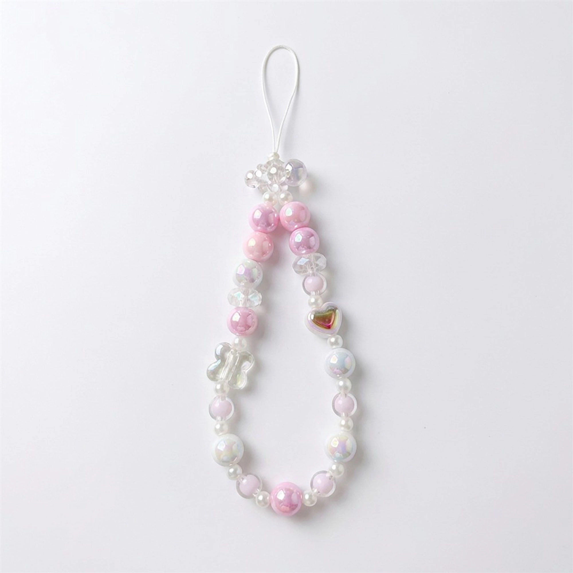 Alilang Women's 3-PC Pink Iridescent Beaded Phone Charm Strap with Heart Accent