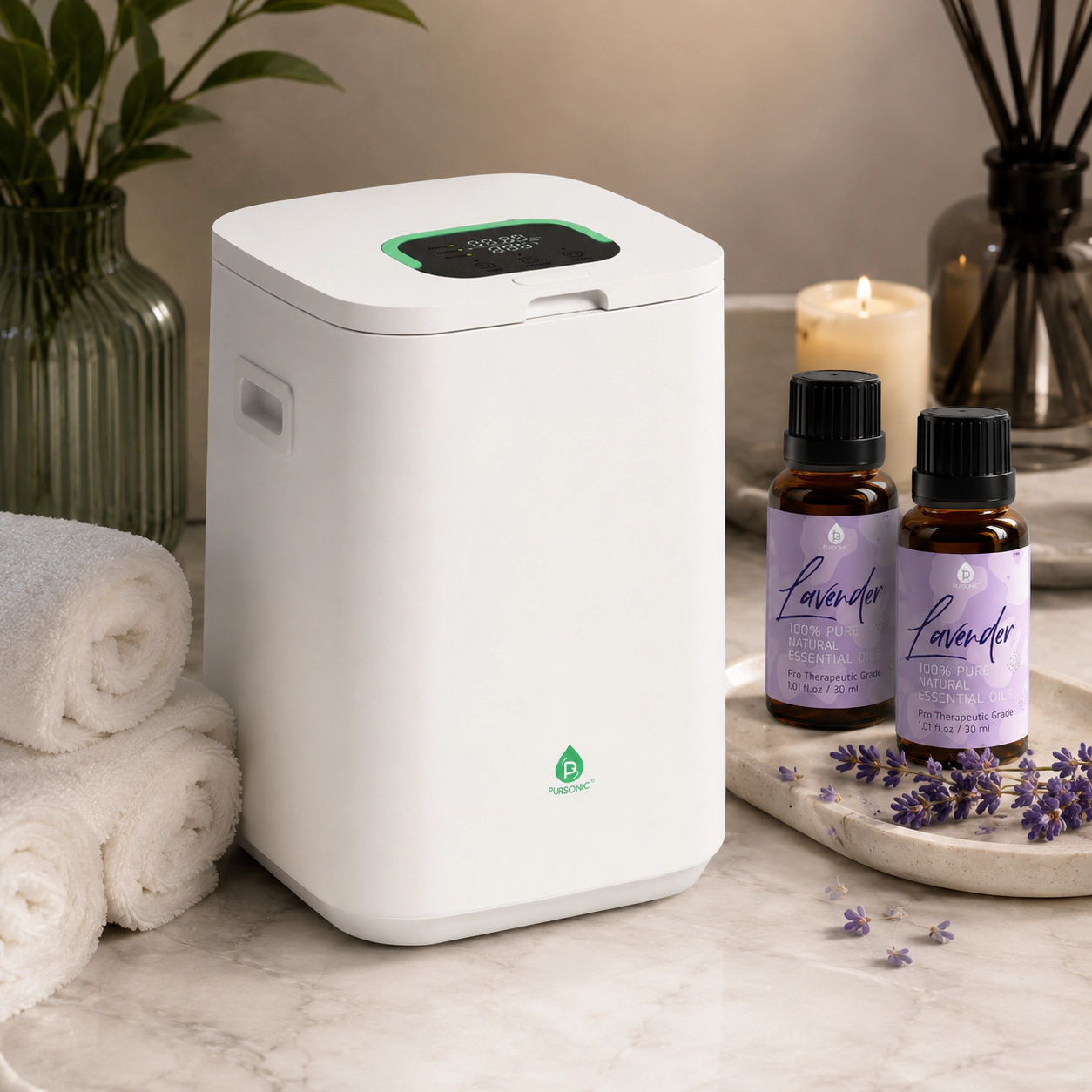 Pursonic Unisex Luxury Home Spa Relaxation Bundle with Towel Warmer Bucket & Lavender Essential Oil