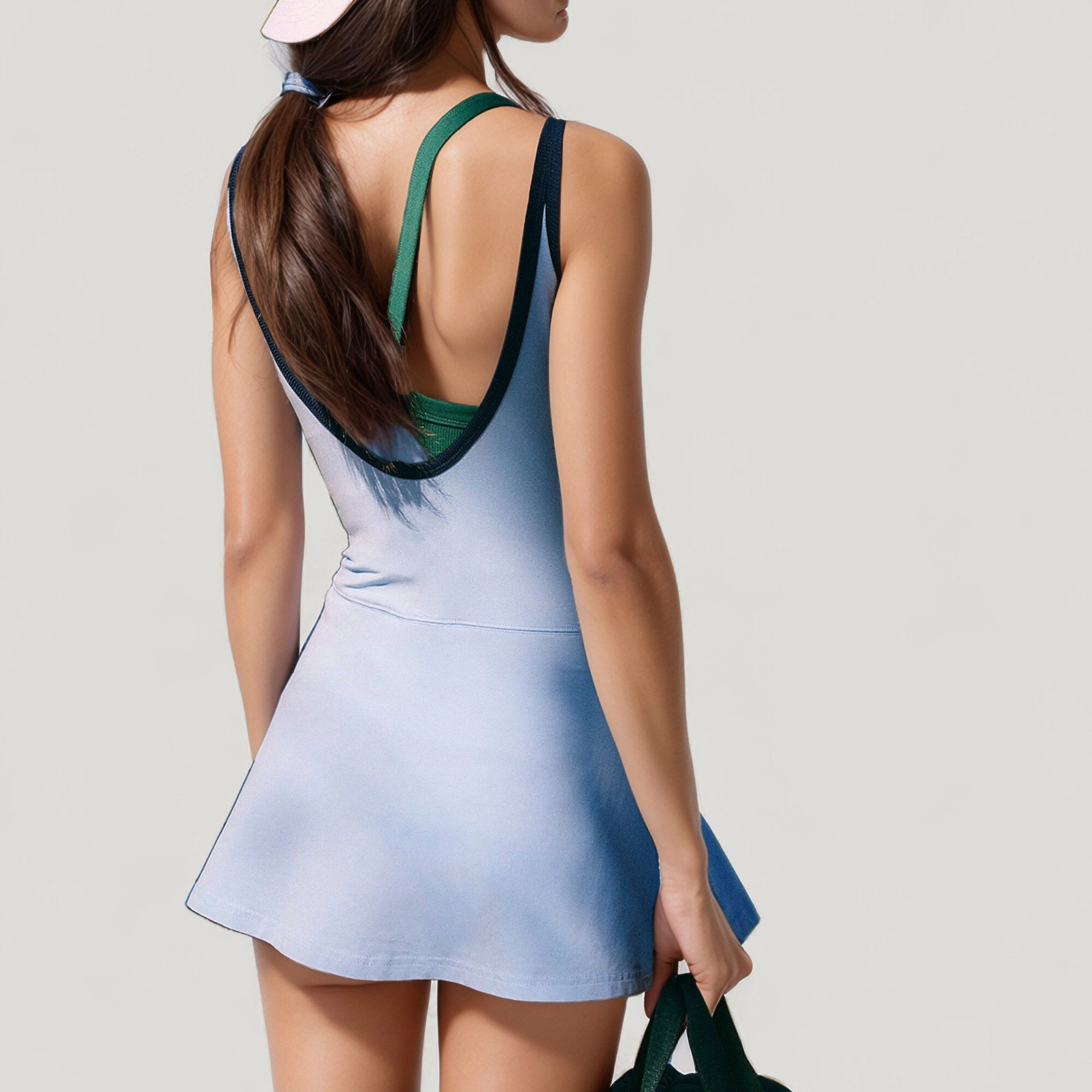Anna-Kaci Women's Scoop Neck Active Tennis Dress with Contrast Shoulder Straps and Fitted Waist