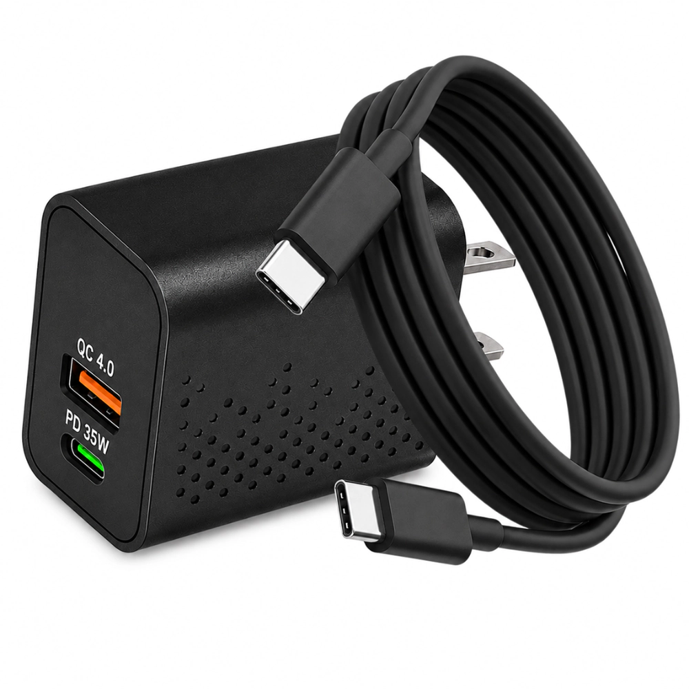 Qixxronics Fast 35W USB-C Wall Charger with Cable 6ft for iPhone 15/16/17, Samsung Galaxy, Google Pixel, AirPods & More