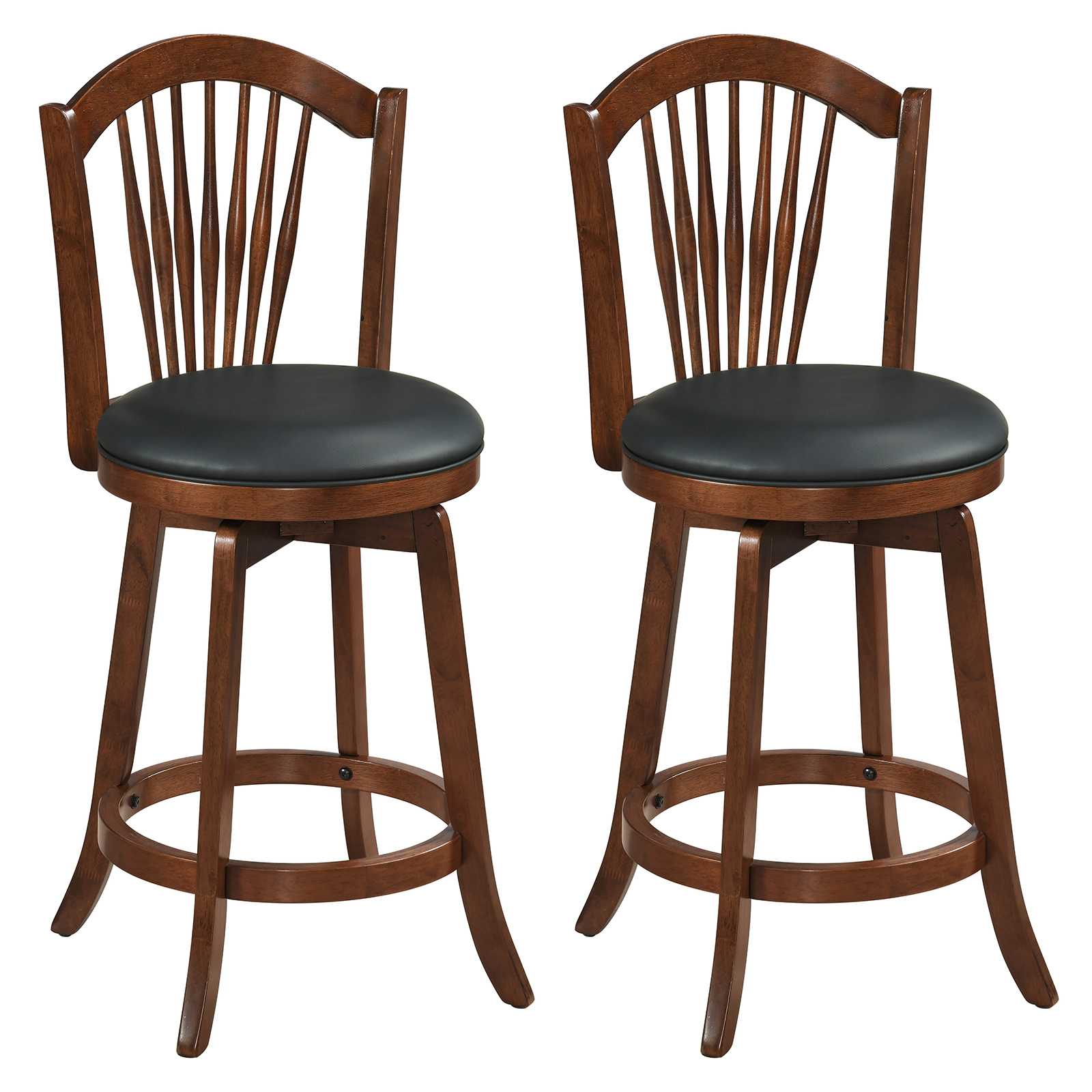 SUGIFT 360° Swivel Bar Stools with Backrests 330-lb Capacity for 35-39-in Tables Expresso and Black