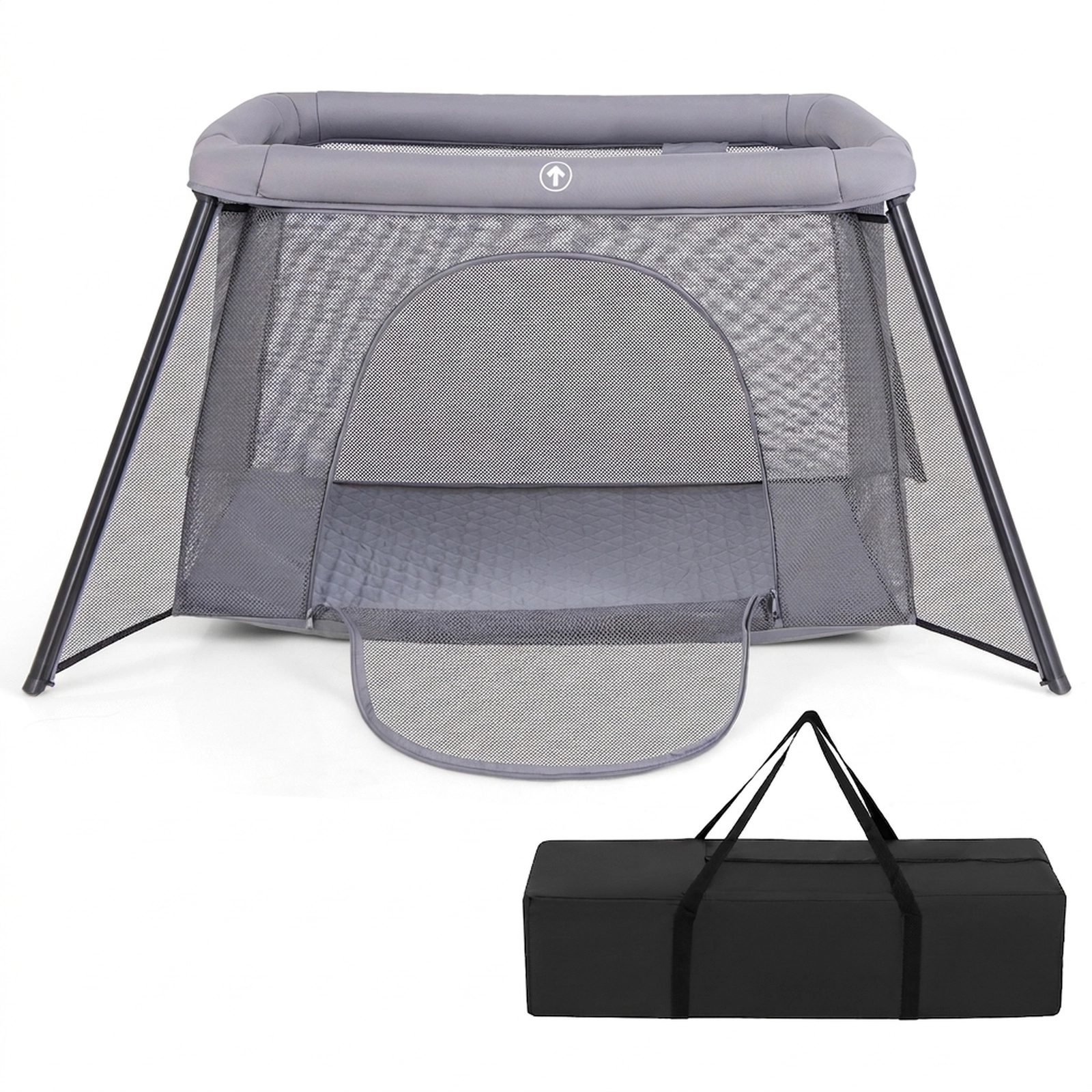 SUGIFT 2-in-1 Baby Playpen and Travel Crib 33-lb Capacity Ages 0-36 Months with Zippered Entrance and Padded Mattress