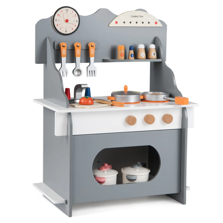 Hivvago Wooden Play Kitchen for Kids Pretend Toy Set with Clock Gift Boys and Girls 3 +