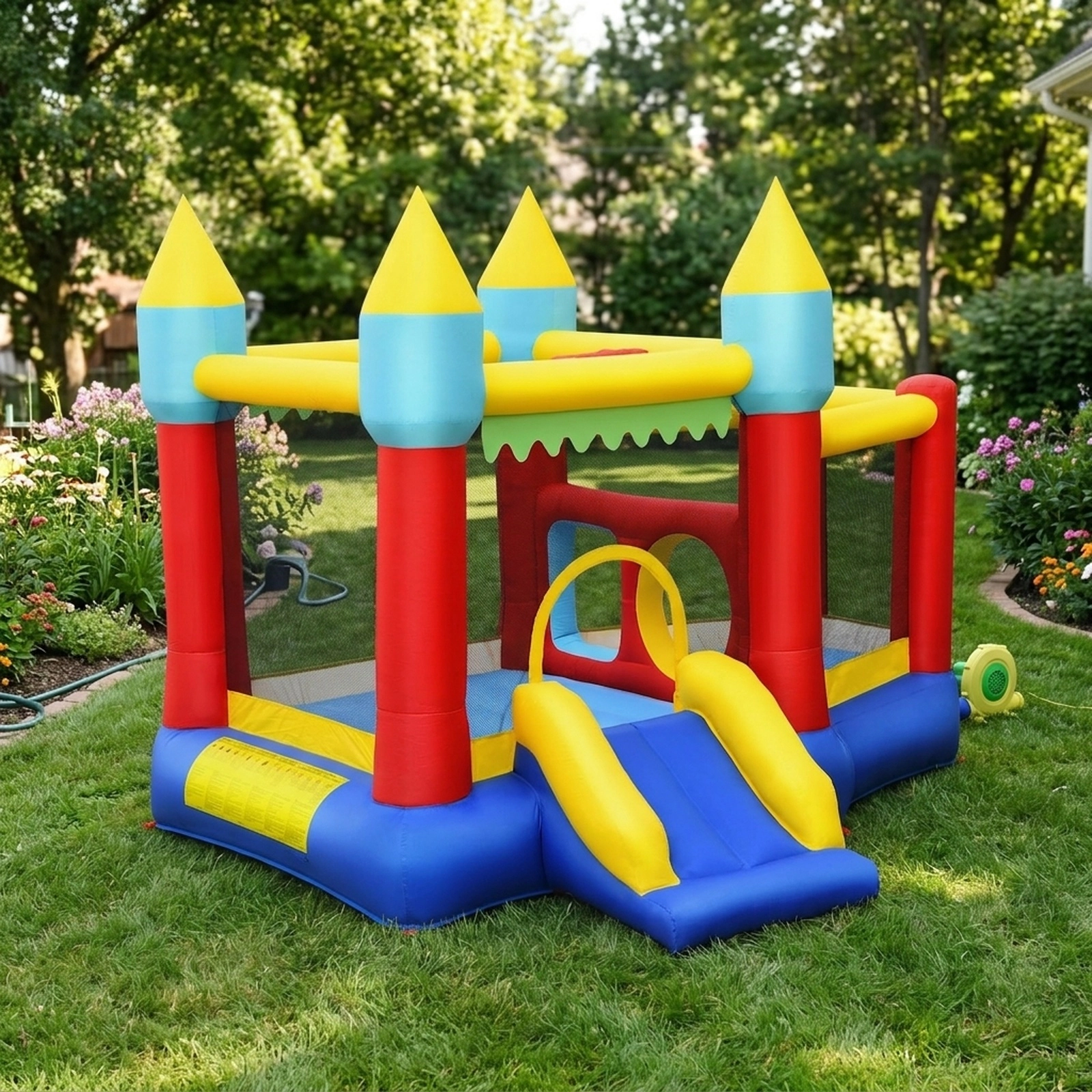 Kids Inflatable Bouncer with Jumping Area 100 Ocean Balls Basketball and 480W Blower for 3 Kids 300-lb Capacity Bounce